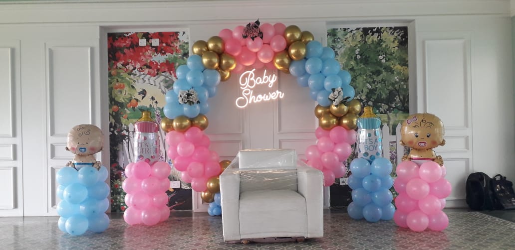 Baby Shower Balloon Arch with Neon Light